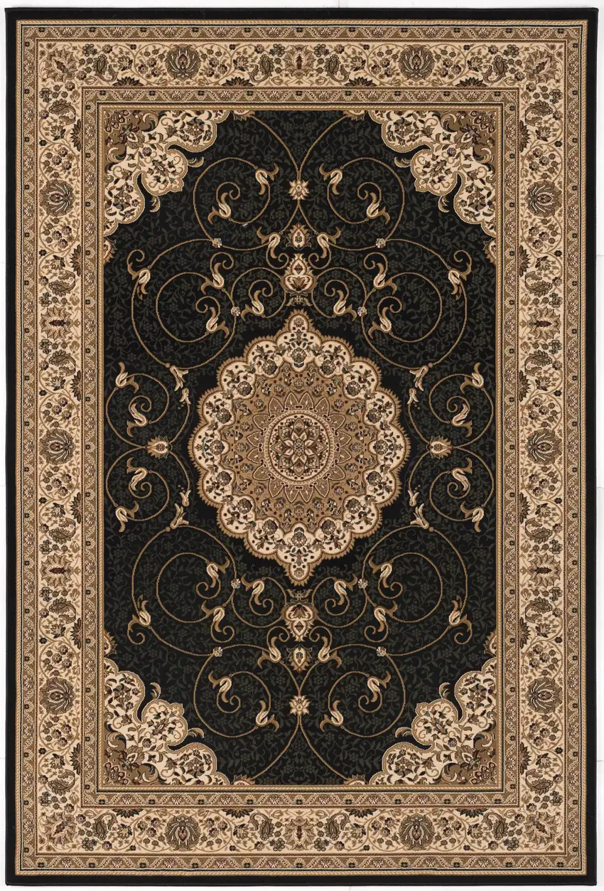 10' Beige And Black Medallion Runner Rug Photo 2