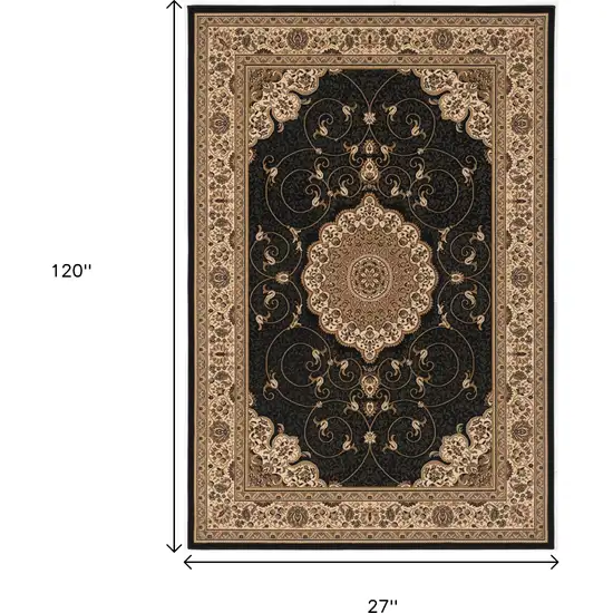 10' Beige And Black Medallion Runner Rug Photo 3