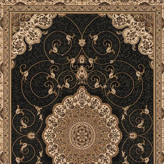 13' Beige And Black Medallion Runner Rug Photo 5