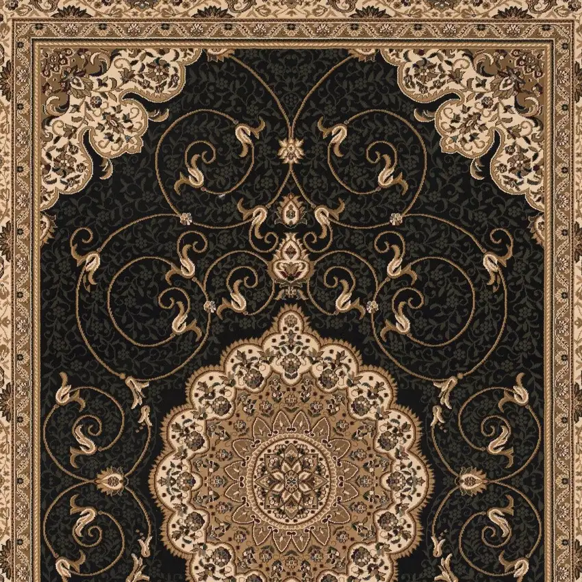 13' Beige And Black Medallion Runner Rug Photo 5