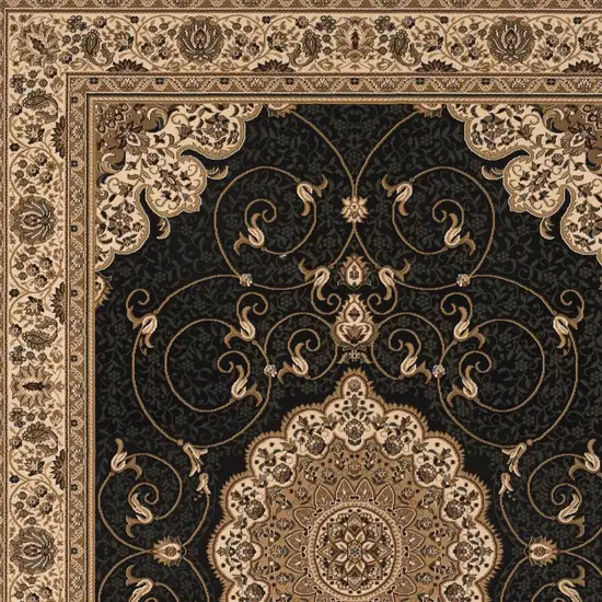 20' Beige And Black Medallion Runner Rug Photo 4