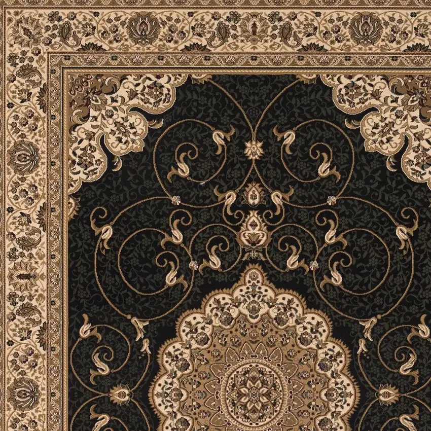 20' Beige And Black Medallion Runner Rug Photo 4
