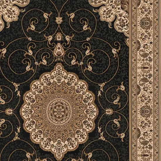8' Beige And Black Medallion Runner Rug Photo 5