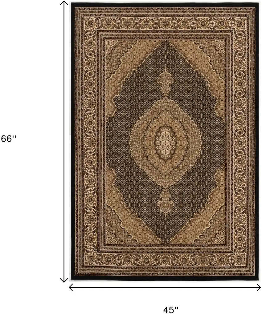 Beige and Black Medallion Power Loom Area Rug Photo 3