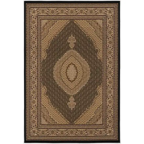 Beige and Black Medallion Power Loom Area Rug Photo 4