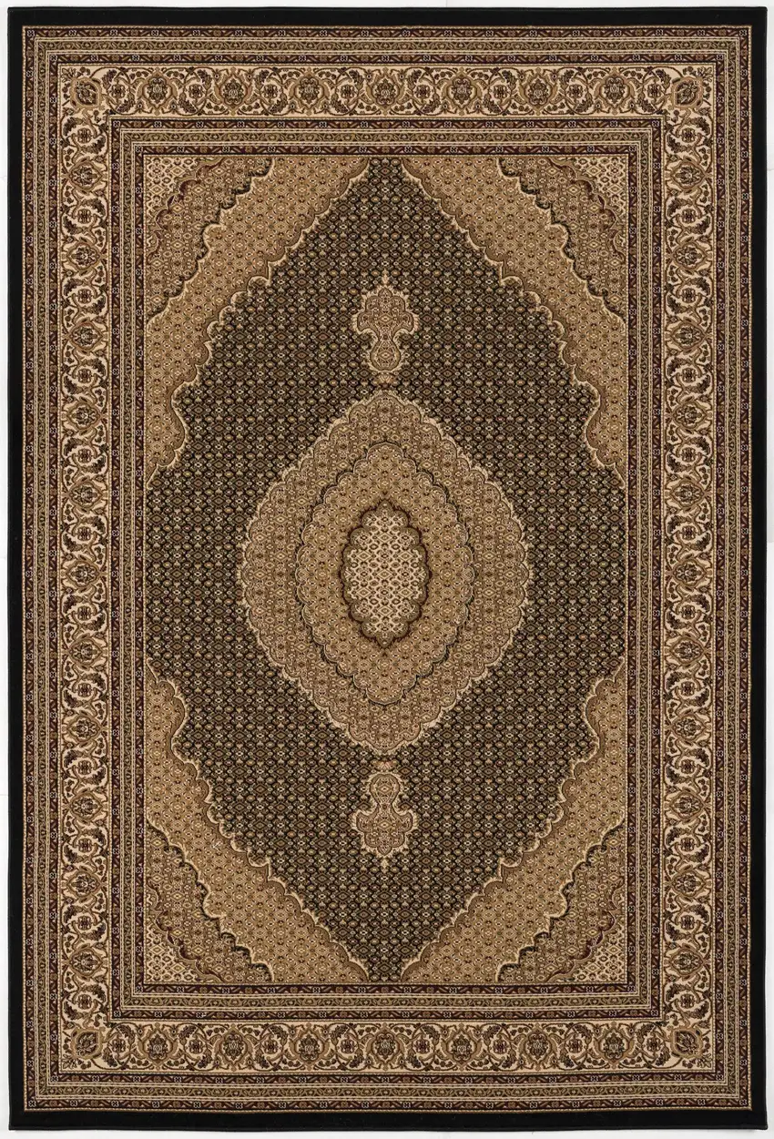 Beige and Black Medallion Power Loom Area Rug Photo 4