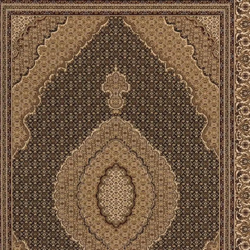 Beige and Black Medallion Power Loom Area Rug Photo 9