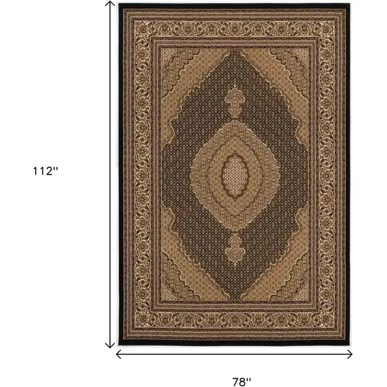 Beige and Black Medallion Power Loom Area Rug Photo 3