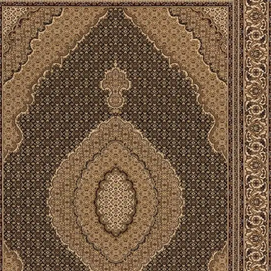 Beige and Black Medallion Power Loom Area Rug Photo 5