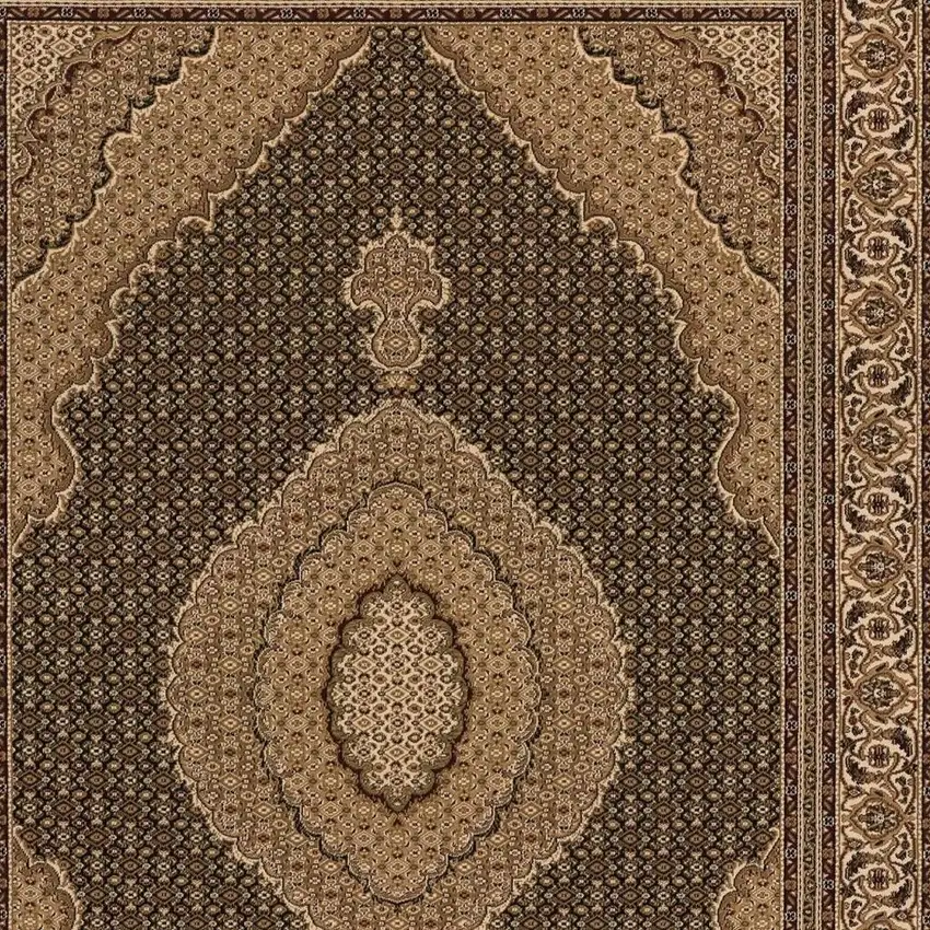 Beige and Black Medallion Power Loom Area Rug Photo 5