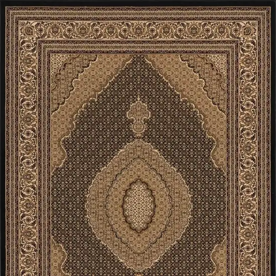 Beige and Black Medallion Power Loom Area Rug Photo 6