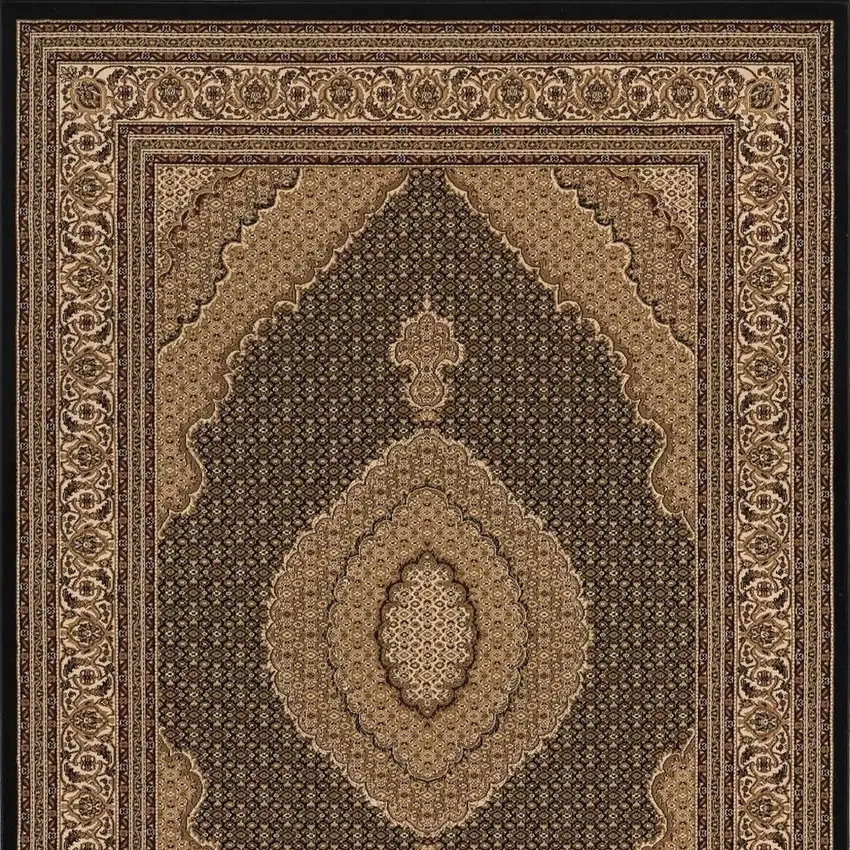 Beige and Black Medallion Power Loom Area Rug Photo 6