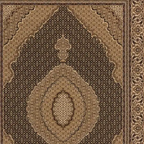 Beige and Black Medallion Power Loom Area Rug Photo 5