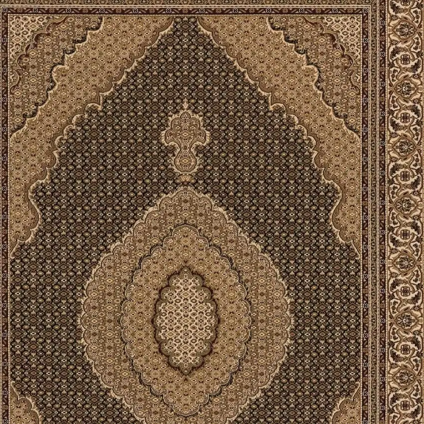 Beige and Black Medallion Power Loom Area Rug Photo 5