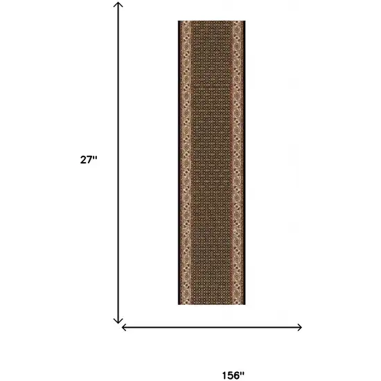 13' Beige And Black Medallion Runner Rug Photo 7