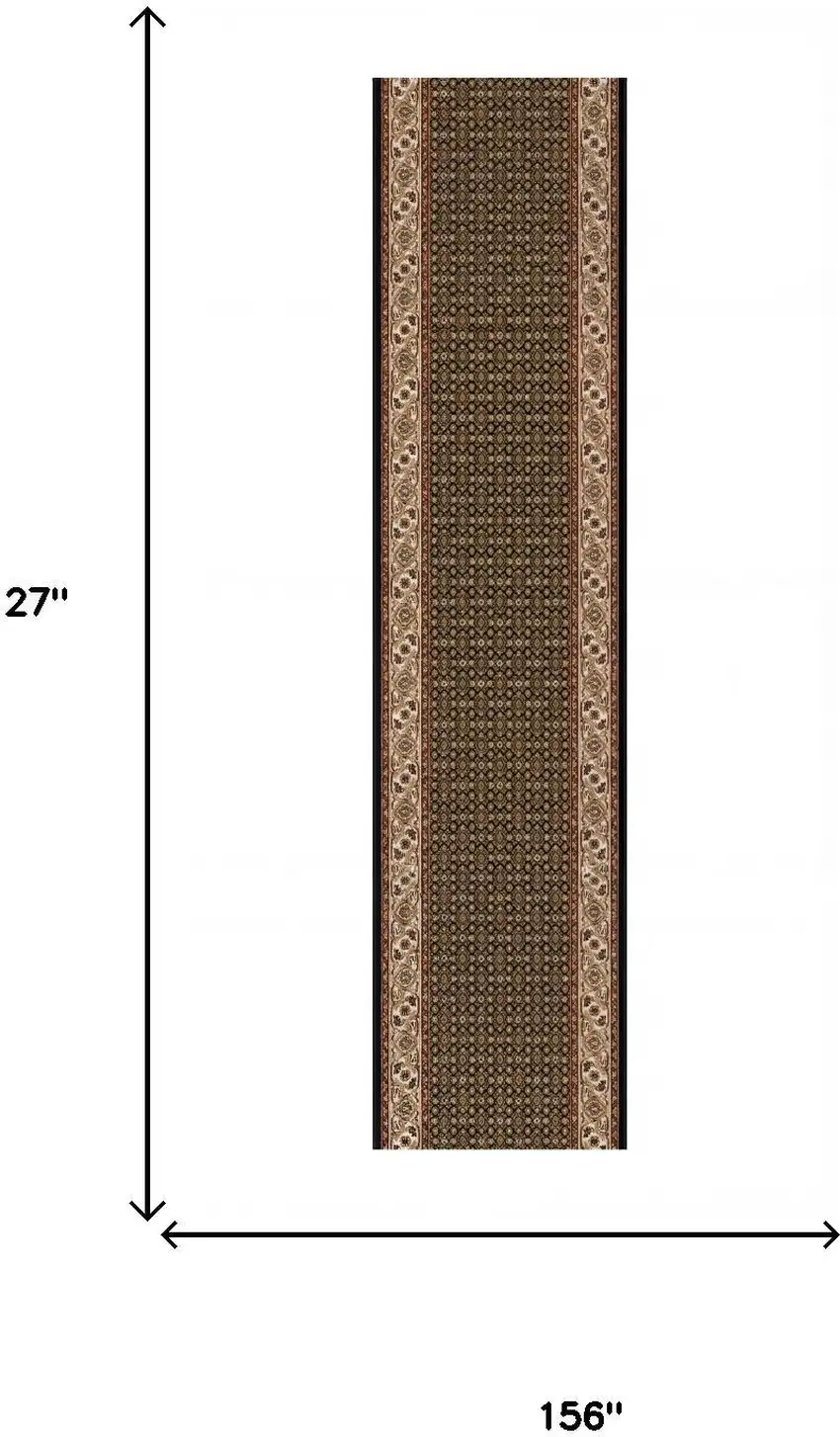 13' Beige And Black Medallion Runner Rug Photo 7