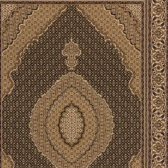 13' Beige And Black Medallion Runner Rug Photo 5