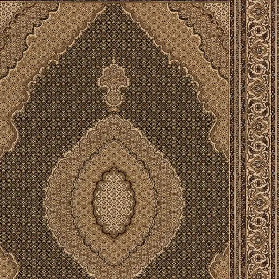 15' Beige And Black Medallion Runner Rug Photo 5