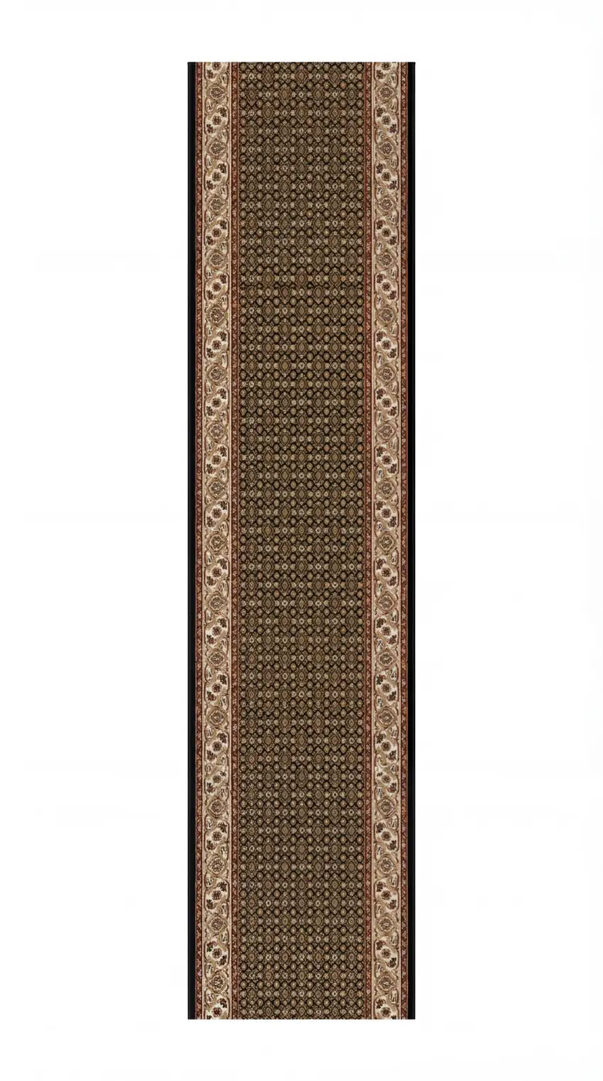 8' Beige And Black Medallion Runner Rug Photo 7