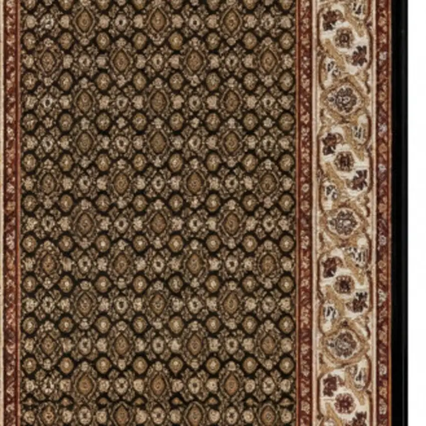 8' Beige And Black Medallion Runner Rug Photo 3