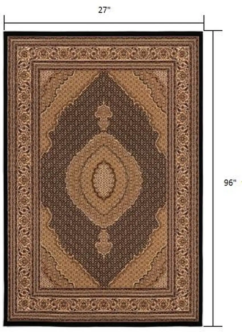 8' Beige And Black Medallion Runner Rug Photo 6