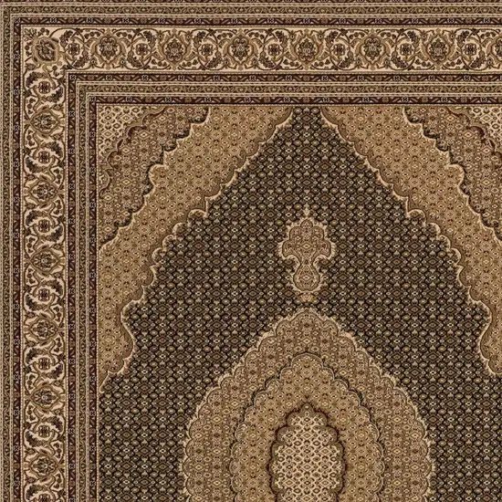 10' Beige And Black Medallion Runner Rug Photo 5