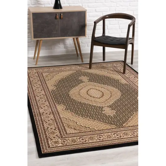 13' Beige And Black Medallion Runner Rug Photo 8