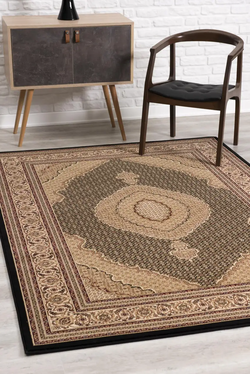 13' Beige And Black Medallion Runner Rug Photo 8