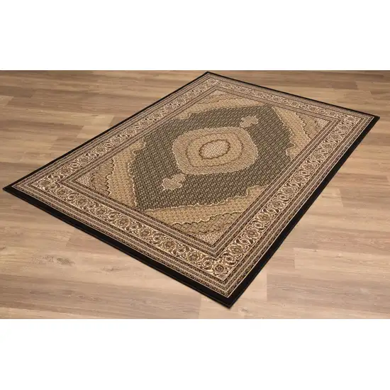 13' Beige And Black Medallion Runner Rug Photo 9