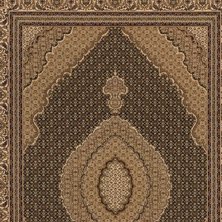 13' Beige And Black Medallion Runner Rug Photo 5