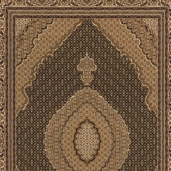 15' Beige And Black Medallion Runner Rug Photo 5