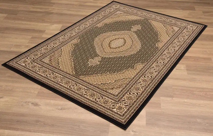 Black and Beige Medallion Runner Rug Photo 10