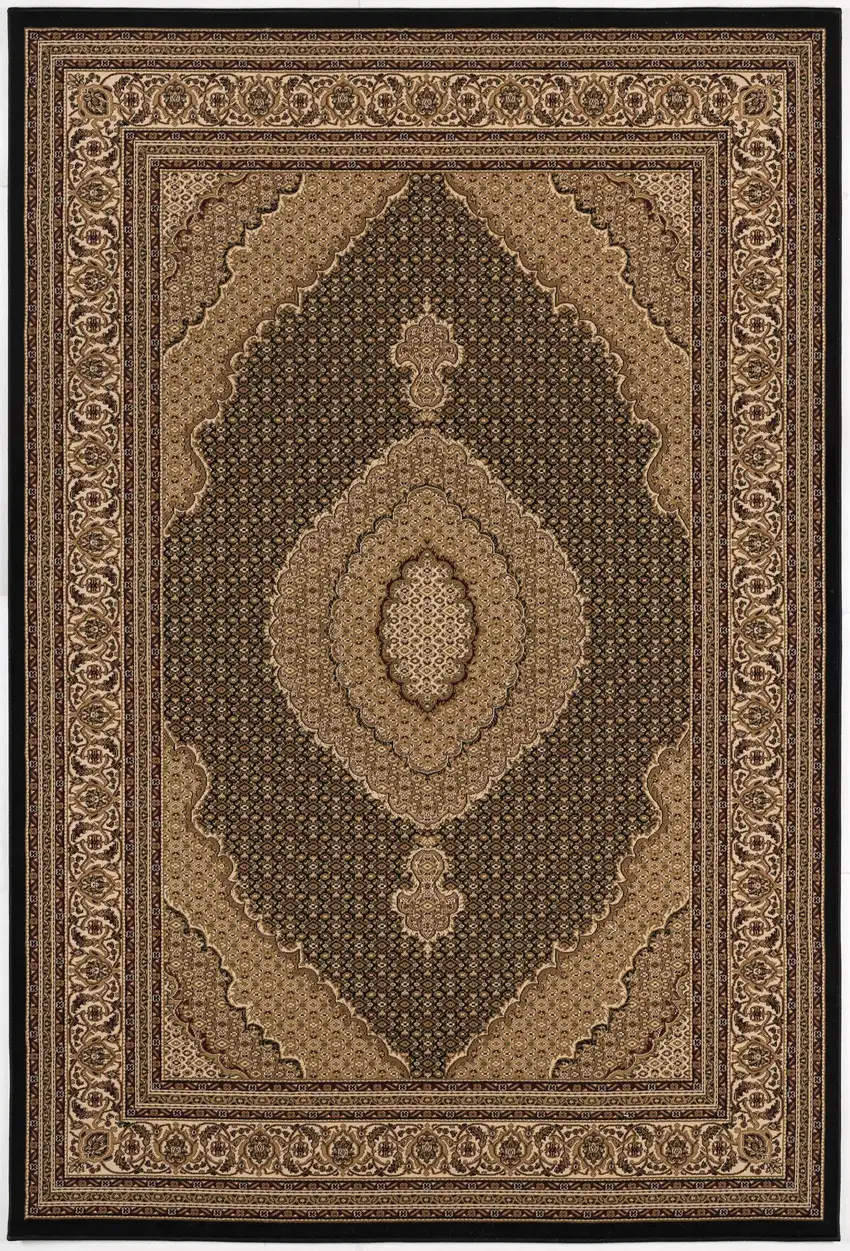 Black and Beige Medallion Runner Rug Photo 5