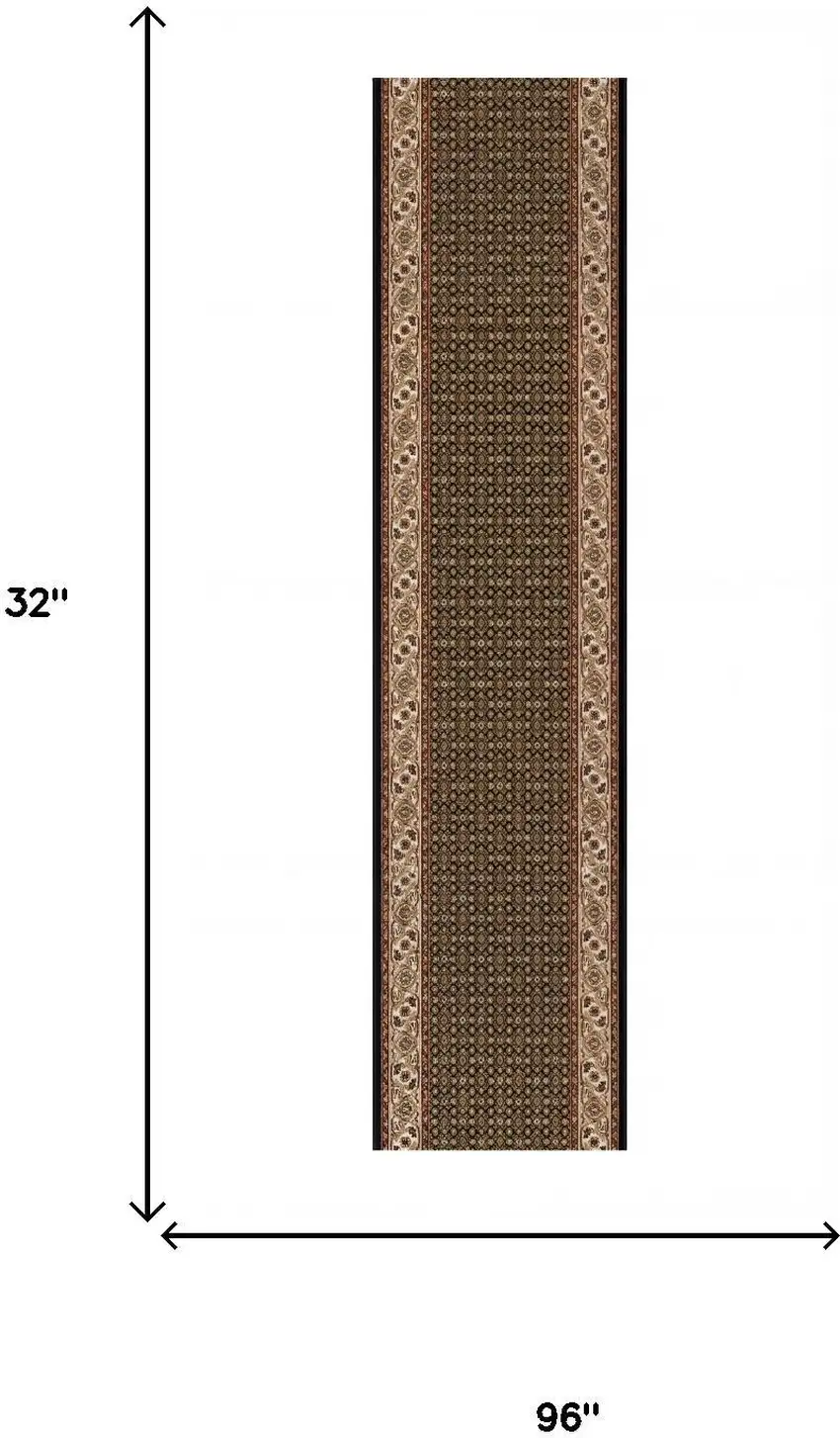 8' Beige And Black Medallion Runner Rug Photo 5