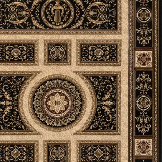 Beige and Black Oriental Power Loom Area Rug Photo 6