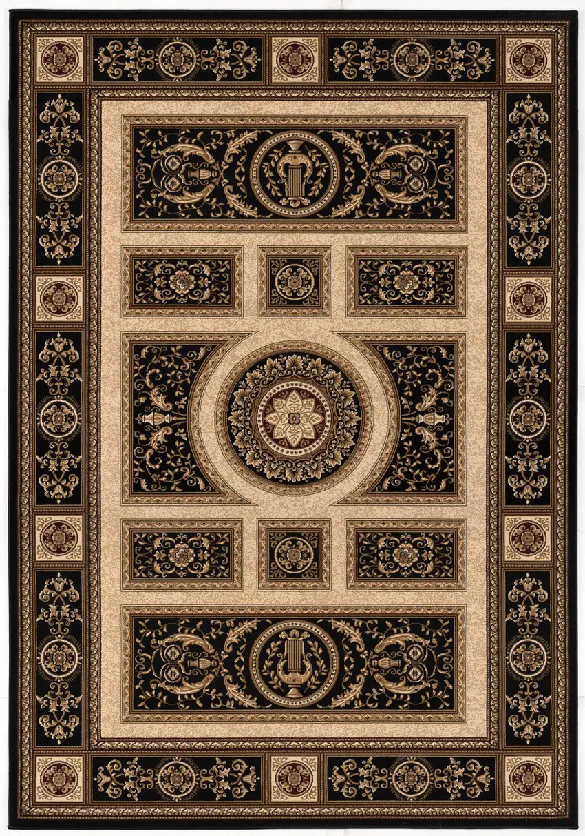 Black and Beige Traditional Geometric Area Rug Photo 3