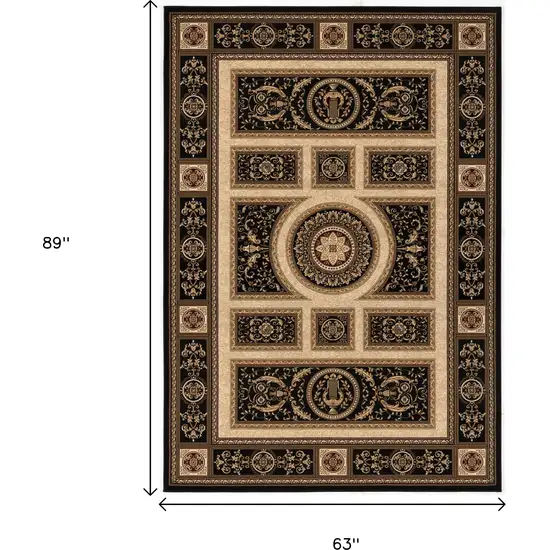 Beige and Black Oriental Power Loom Area Rug Photo 3