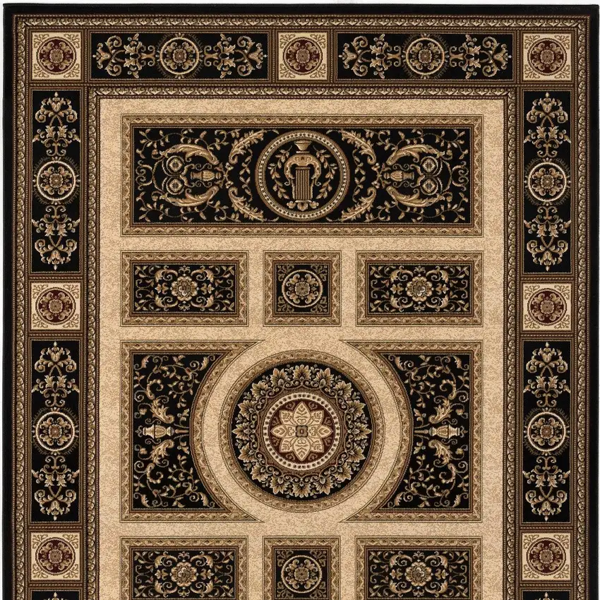Beige and Black Oriental Power Loom Area Rug Photo 7