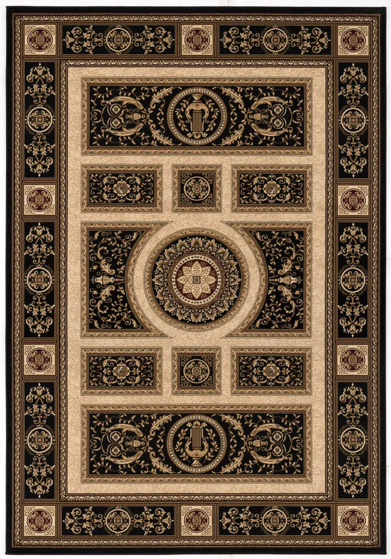 Black and Beige Traditional Geometric Area Rug Photo 1