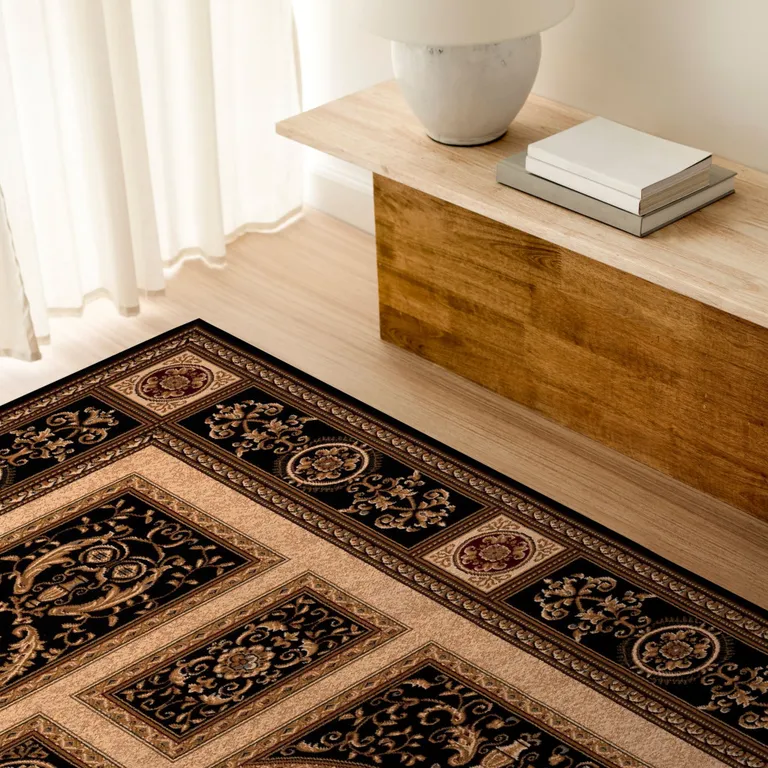 Black and Beige Traditional Geometric Area Rug Photo 3