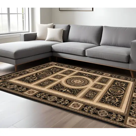 Beige and Black Oriental Power Loom Area Rug Photo 1
