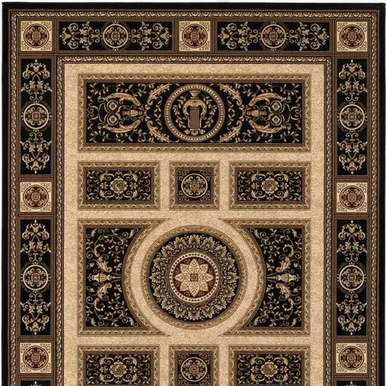 Beige and Black Oriental Power Loom Area Rug Photo 6