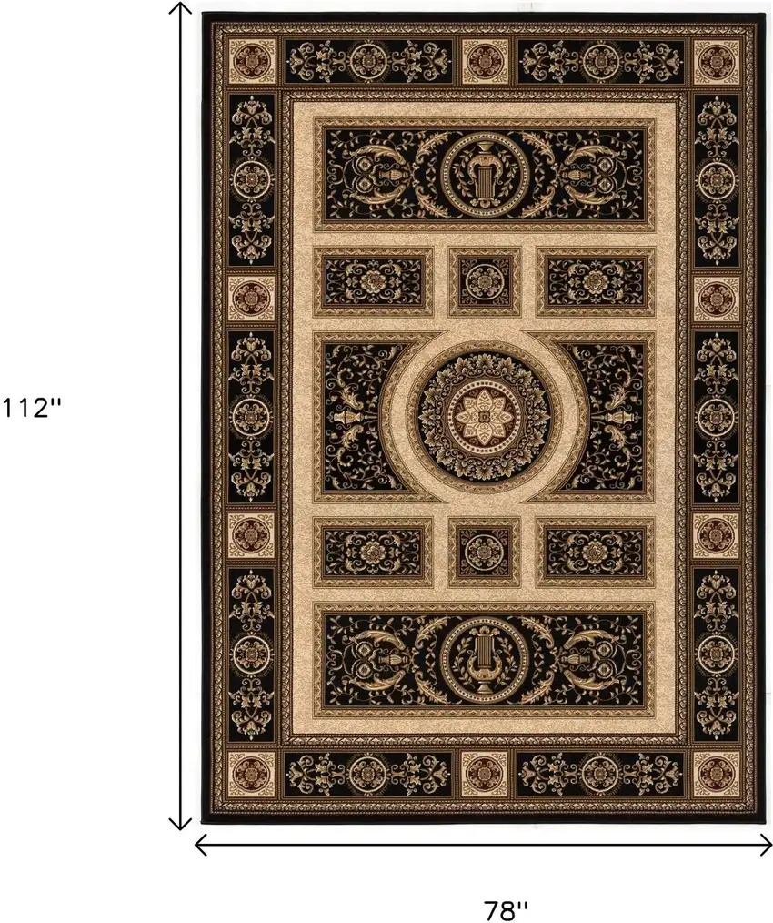 Beige and Black Oriental Power Loom Area Rug Photo 3