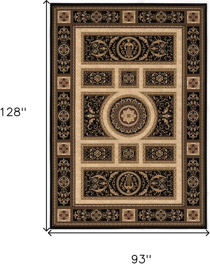 Beige and Black Oriental Power Loom Area Rug Photo 3