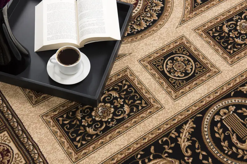 Black and Beige Traditional Geometric Area Rug Photo 9