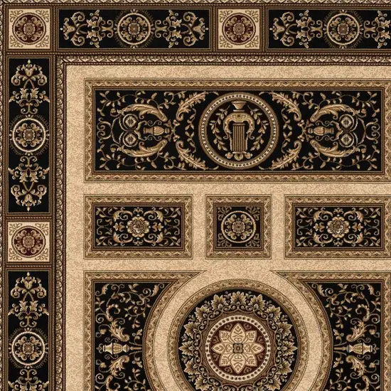 Beige and Black Oriental Power Loom Area Rug Photo 3