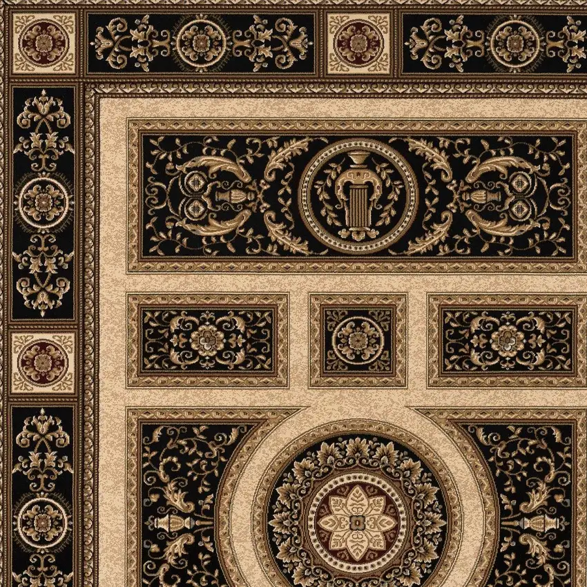 Beige and Black Oriental Power Loom Area Rug Photo 3