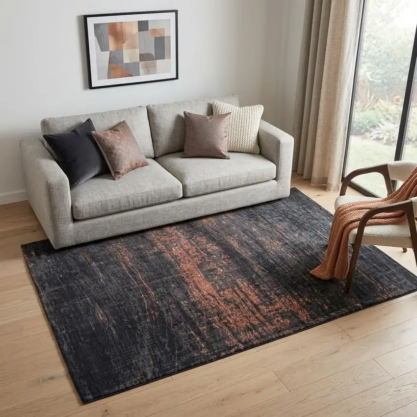 Black and Gold Abstract Non Skid Area Rug Photo 1