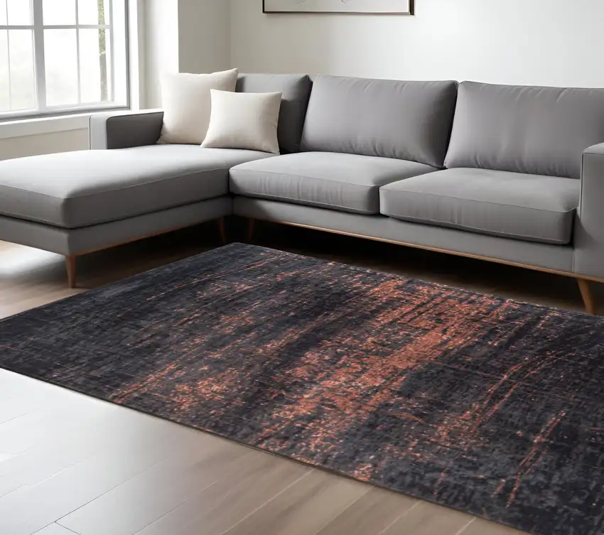 Black and Gold Abstract Non Skid Area Rug Photo 1