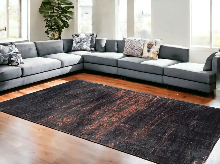 Black and Gold Abstract Non Skid Area Rug Photo 1